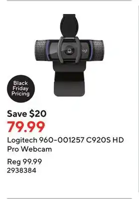 Staples Logitech 960-001257 c920s hd pro webcam offer