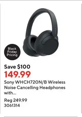 Staples Sony whch720n/b wireless noise cancelling headphones with microphone - black offer