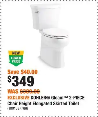 Home Depot Exclusive kohler gleam 2-piece chair height elongated skirted toilet offer