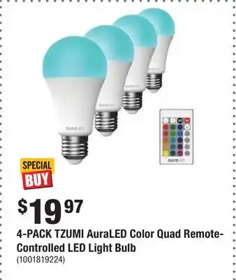 Home Depot 4-pack tzumi auraled color quad remote-controlled led light bulb offer