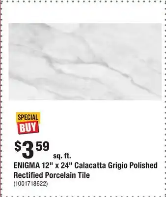 Home Depot Enigma 12 x 24 calacatta grigio polished rectified porcelain tile offer