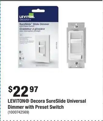 Home Depot Leviton decora sureslide universal dimmer with preset switch offer