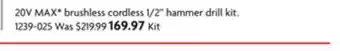 Home Hardware 20v max* brushless cordless 1/2 hammer drill kit offer