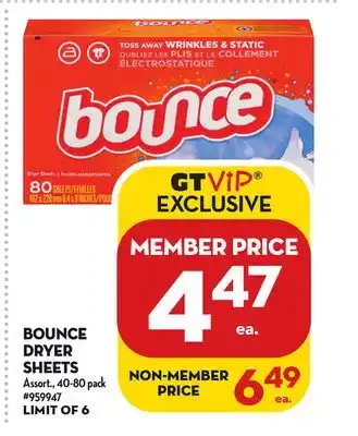 Giant Tiger Bounce dryer sheets offer