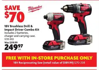 Home Hardware 18v brushless drill & impact driver combo kit offer