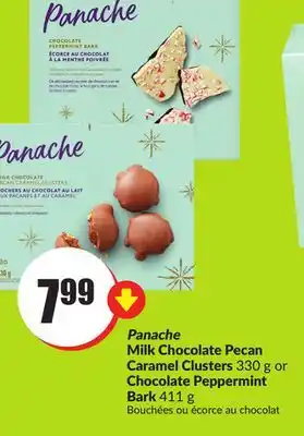 FreshCo Panache milk chocolate pecan caramel clusters 330 g or chocolate peppermint bark 411 g offer