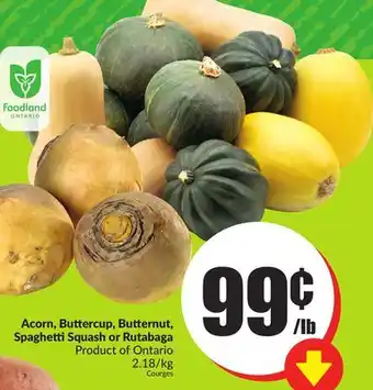 Acorn buttercup, butternut spaghetti squash or rutabaga product of ontario 2.18/kg