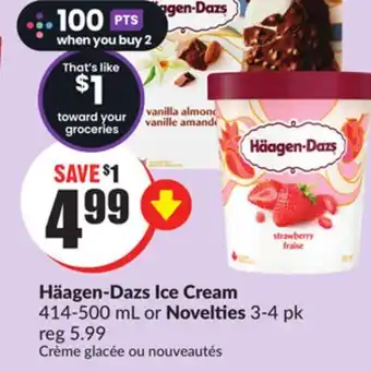 FreshCo Haagen-dazs ice cream 414-500 ml or novelties 3-4 pk offer