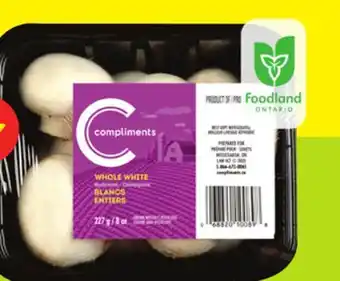 FreshCo Compliments whole white mushrooms 227 g product of ontario offer