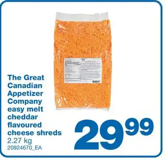 Wholesale Club The great canadian appetizer company easy melt cheddar flavoured cheese shreds, 2.27 kg offer