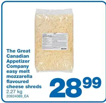 Wholesale Club The great canadian appetizer company easy melt mozzarella flavoured cheese shreds, 2.27 kg offer