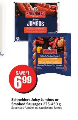 Chalo FreshCo Schneiders juicy jumbos or smoked sausages 375-450 g offer