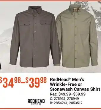 Bass Pro Redhead men's wrinkle-free or stonewash canvas shirt offer