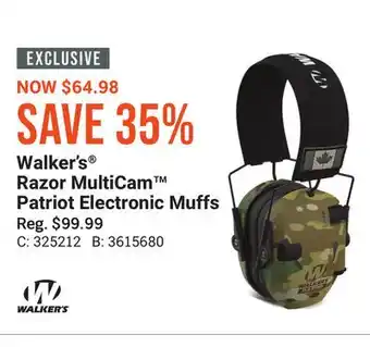 Bass Pro Walker's razor multicam patriot electronic muffs offer