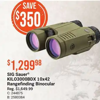Bass Pro Sig sauer kilo3000bdx 10x42 rangefinding binocular offer