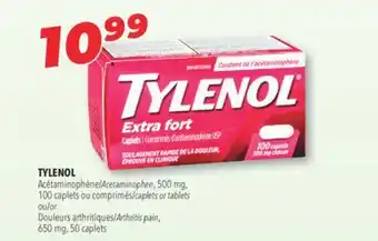 Familiprix Tylenol /acetaminophen, 500 mg, 100 caplets caplets or tablets /or arthritis pain, 650 mg, 50 caplets offer