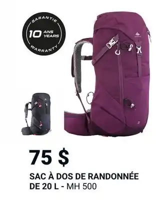 Sac à dos de randonnée 20 l - mh 500 noir