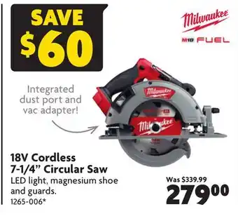Home Hardware 18v cordless 7-1/4 circular saw offer