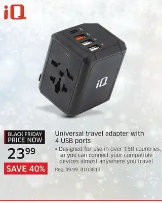 Iq universal travel adapter with 4 usb ports