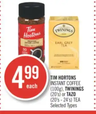 Shoppers Drug Mart Tim hortons instant coffee (100g), twinings (20's) or tazo (20's - 24's) tea offer