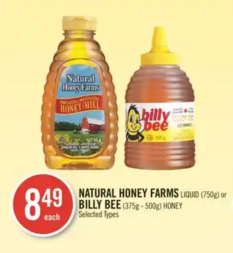 Shoppers Drug Mart Natural honey farms liquid (750g) or billy bee (375g - 500g) honey offer