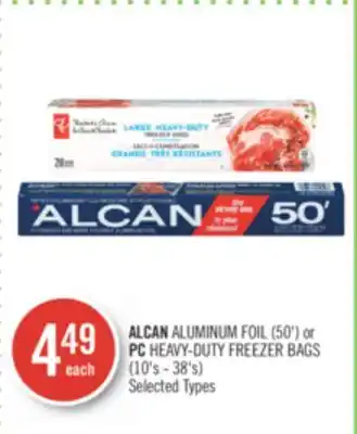 Shoppers Drug Mart Alcan aluminum foil (50') or pc heavy-duty freezer bags (10's - 38's) offer