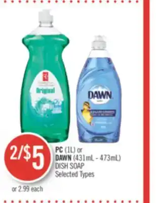 Shoppers Drug Mart Pc (1l) or dawn (431ml - 473ml) dish soap offer