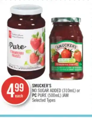 Shoppers Drug Mart Smucker's no sugar added (310ml) or pc pure (500ml) jam offer