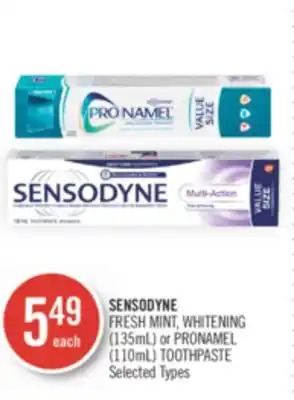 Shoppers Drug Mart Sensodyne fresh mint, whitening (135ml) or pronamel (110ml) toothpaste offer