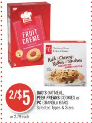 Dad's oatmeal peek freans cookies or pc granola bars