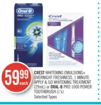 Shoppers Drug Mart Crest whitening emulsions+ overnight freshness, 1 minute apply & go whitening treatment (29ml) or oral-b pro 1000 power tooth offer