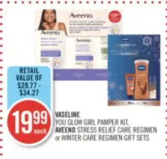 Shoppers Drug Mart Vaseline you glow girl pamper kit, aveeno stress relief care regimen or winter care regimen gift sets offer