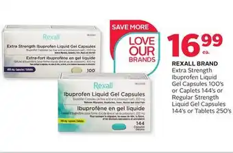 Rexall Rexall brand extra strength ibuprofen liquid gel capsules 100's or caplets 144's or regular strength liquid gel capsules 144' offer