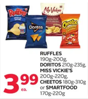Rexall Ruffles 190g-200g, doritos 210g-235g, miss vickie's 200g-220g, cheetos 180g-310g or smartfood 170g-220g offer