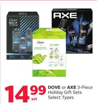 Rexall Dove or axe 3-piece holiday gift sets offer