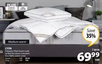 JYSK Lyon polyester filled duvet made to feel like down is encased in a 100% cotton cover offer