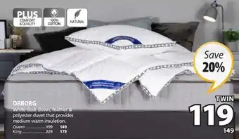 JYSK Orborg white duck down, feather & polyester duvet offer
