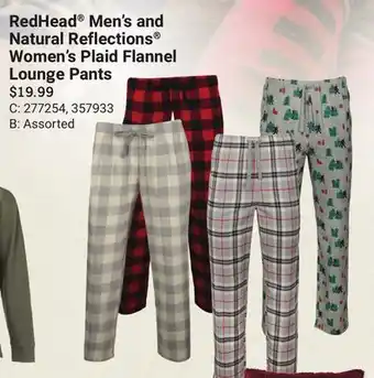 Bass Pro Redhead men's and natural reflections women's plaid flannel lounge pants offer
