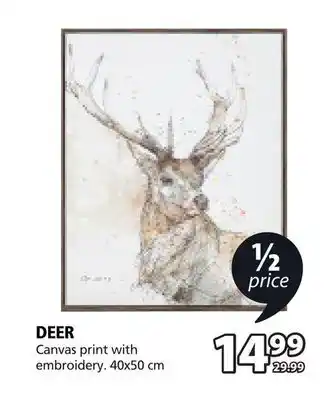 JYSK Deer canvas print with embroidery offer