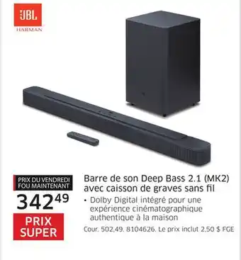The Source Barre de son deep bass 2.1 (mk2) avec caisson de graves sans fil jbl offer
