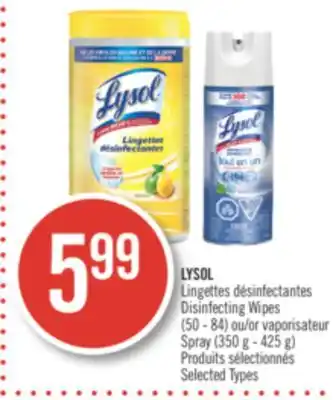 Pharmaprix Lysol disinfecting wipes (50 - 84) or spray (350 g - 425 g) offer