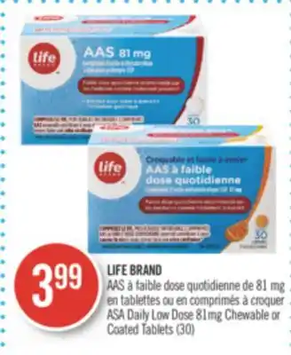Pharmaprix Life brand asa daily low dose 81mg chewable or coated tablets (30) offer