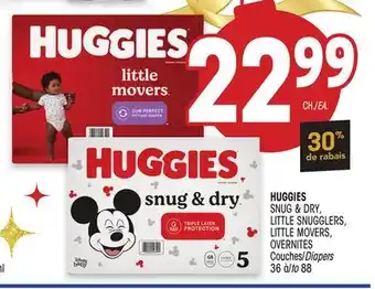 Uniprix Huggies snug & dry, little snugglers, little movers, overnites couches/diapers offer