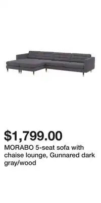 IKEA Morabo 5-seat sofa with chaise lounge, gunnared dark gray/wood offer