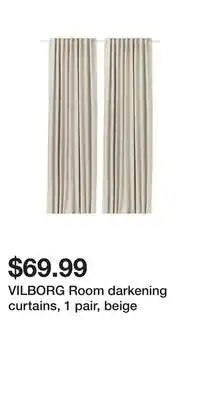 IKEA Vilborg room darkening curtains, 1 pair, beige offer
