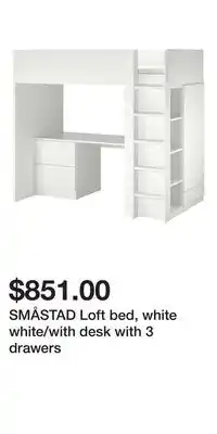 IKEA Småstad loft bed, white white/with desk with 3 drawers offer
