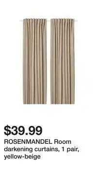 IKEA Rosenmandel room darkening curtains, 1 pair, yellow-beige offer