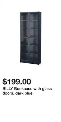 IKEA Billy bookcase with glass doors, dark blue offer
