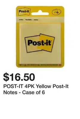 Post-it 4pk yellow post-it notes - case of 6
