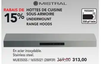 RONA Mistral undermount range hoods offer